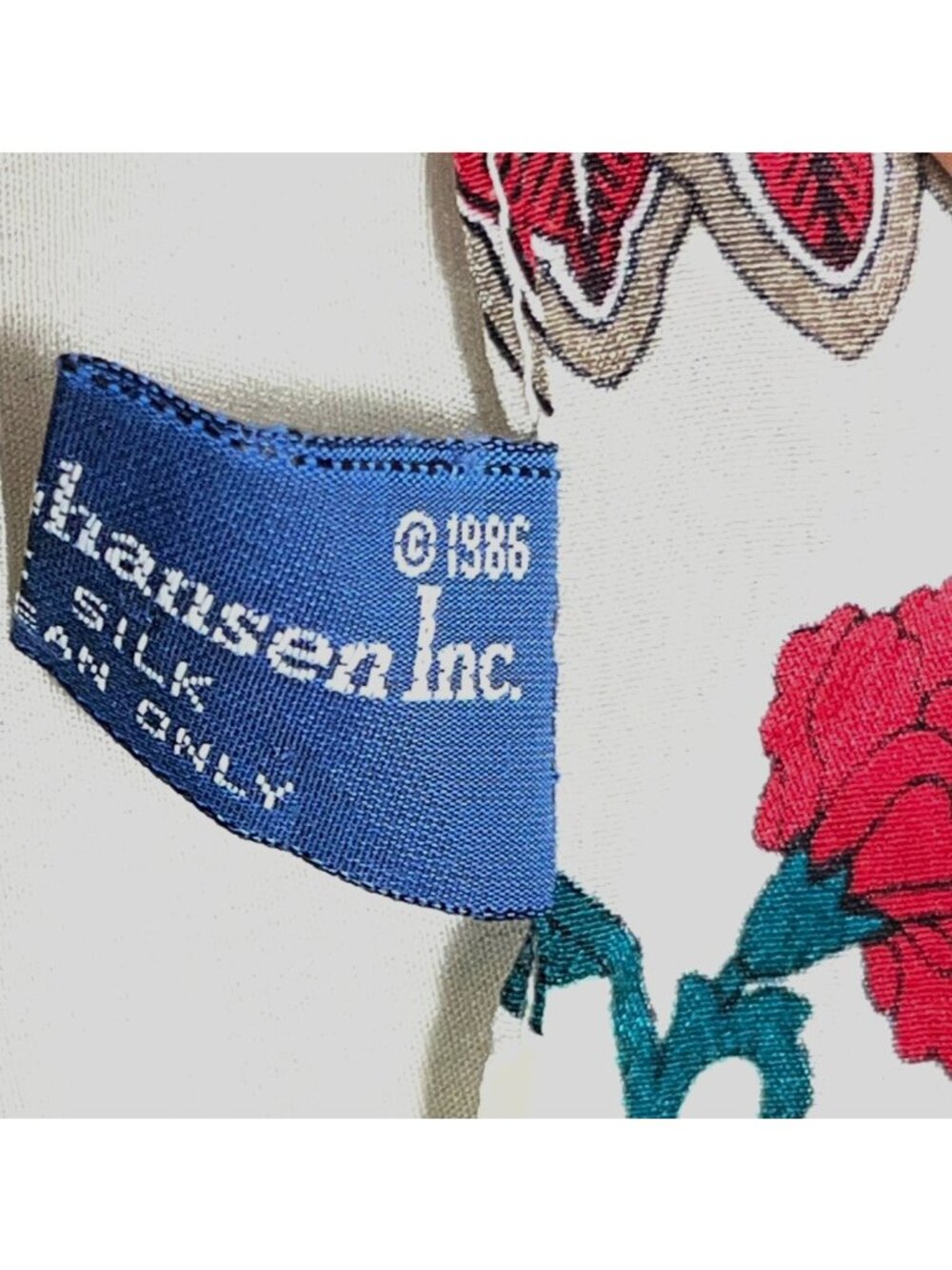 1986 Ginnie Johansen Silk Scarf Vtg Jewel Tones Floral Preppy Luxury Rectangular - Picture 3 of 7